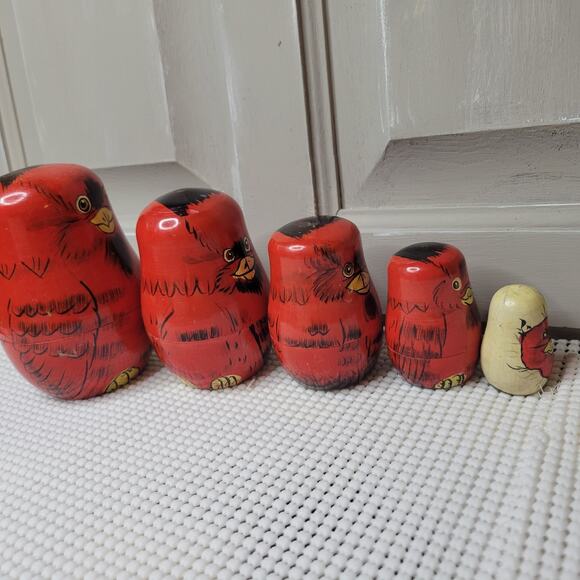 Nesting Birds (2) Red Cardinal & Blue Bird Wooden Nesting Dolls SEE DESCRIPTION - Picture 7 of 16